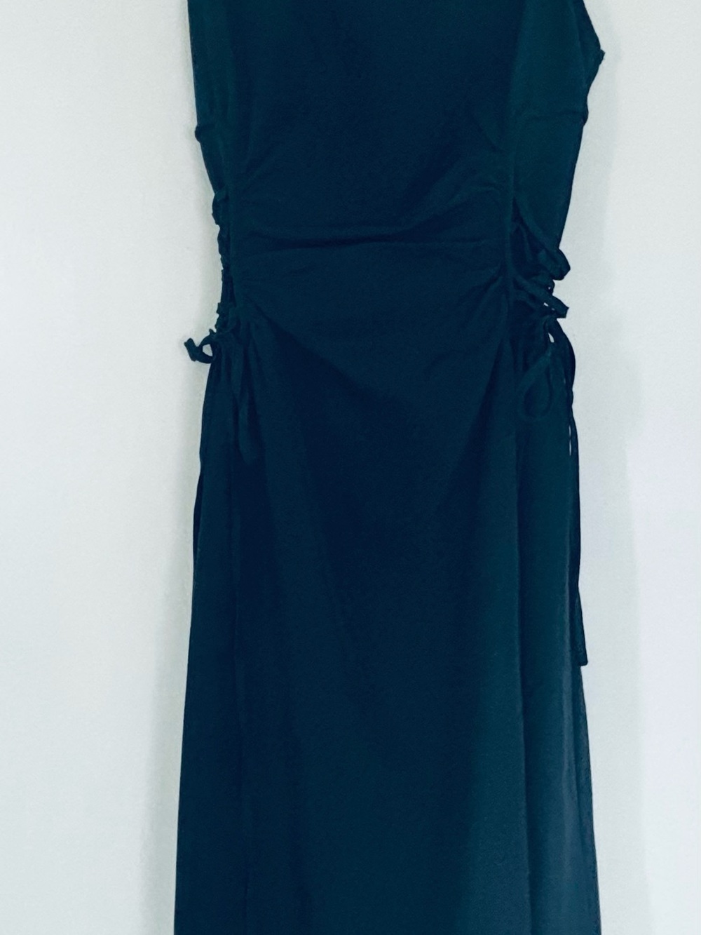 Side-Tie Navy Midi Dress with Ruching